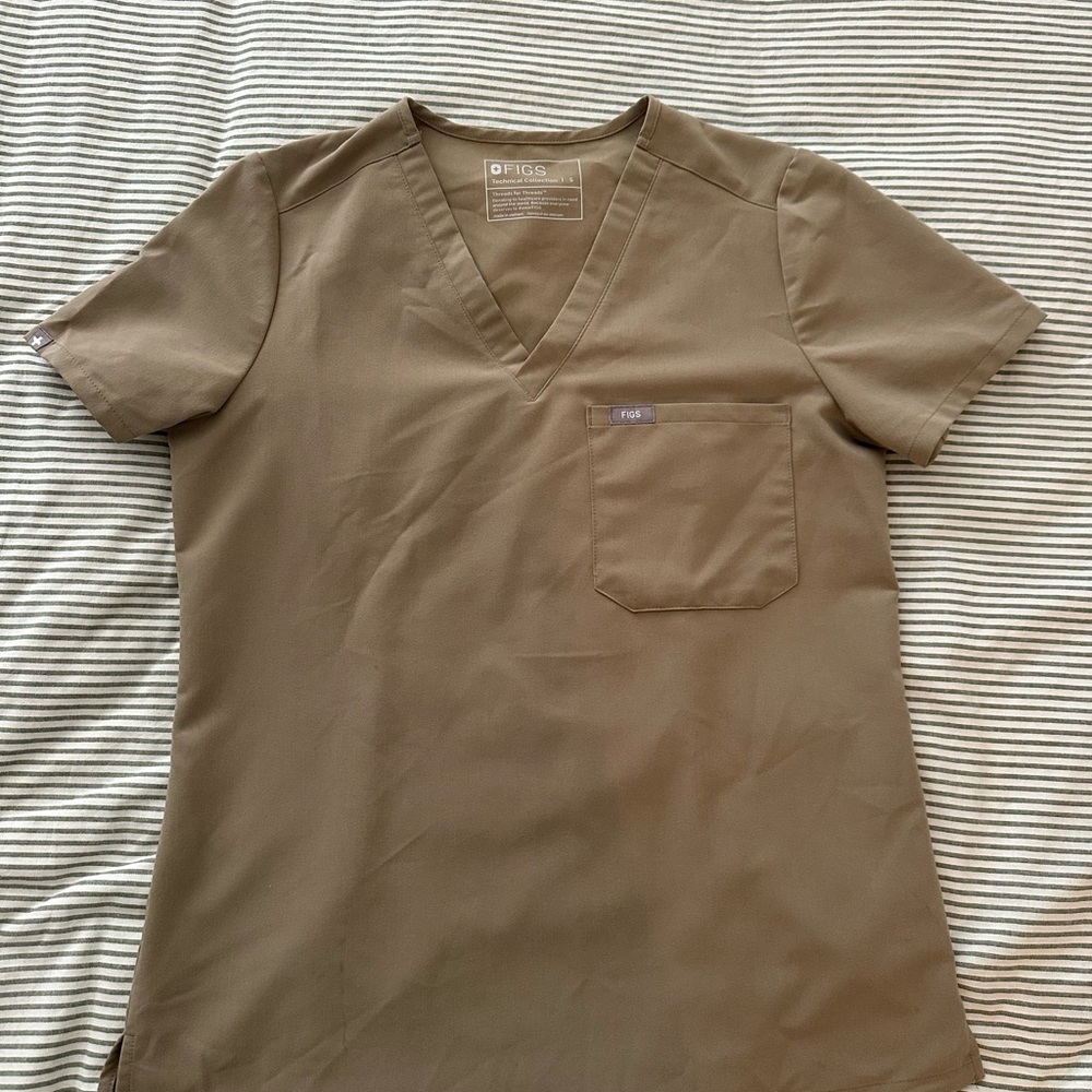 Figs Tan V-Neck Scrub Top
